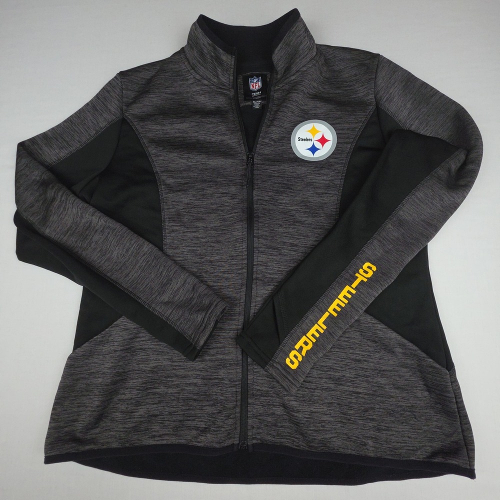 NFL Team Apparel Pittsburgh Steelers Full Zip Fleece Jacket Women XL Gray Black
